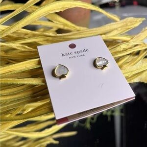 Kate Spade Gold Tone Faux Pearl Heart Stud Earrings NWT